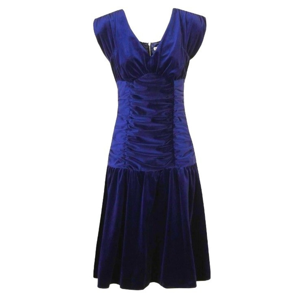 Alices Pig Vivienne Navy Blue Velvet Ruched Dress Victorian Renaissance AP076 8